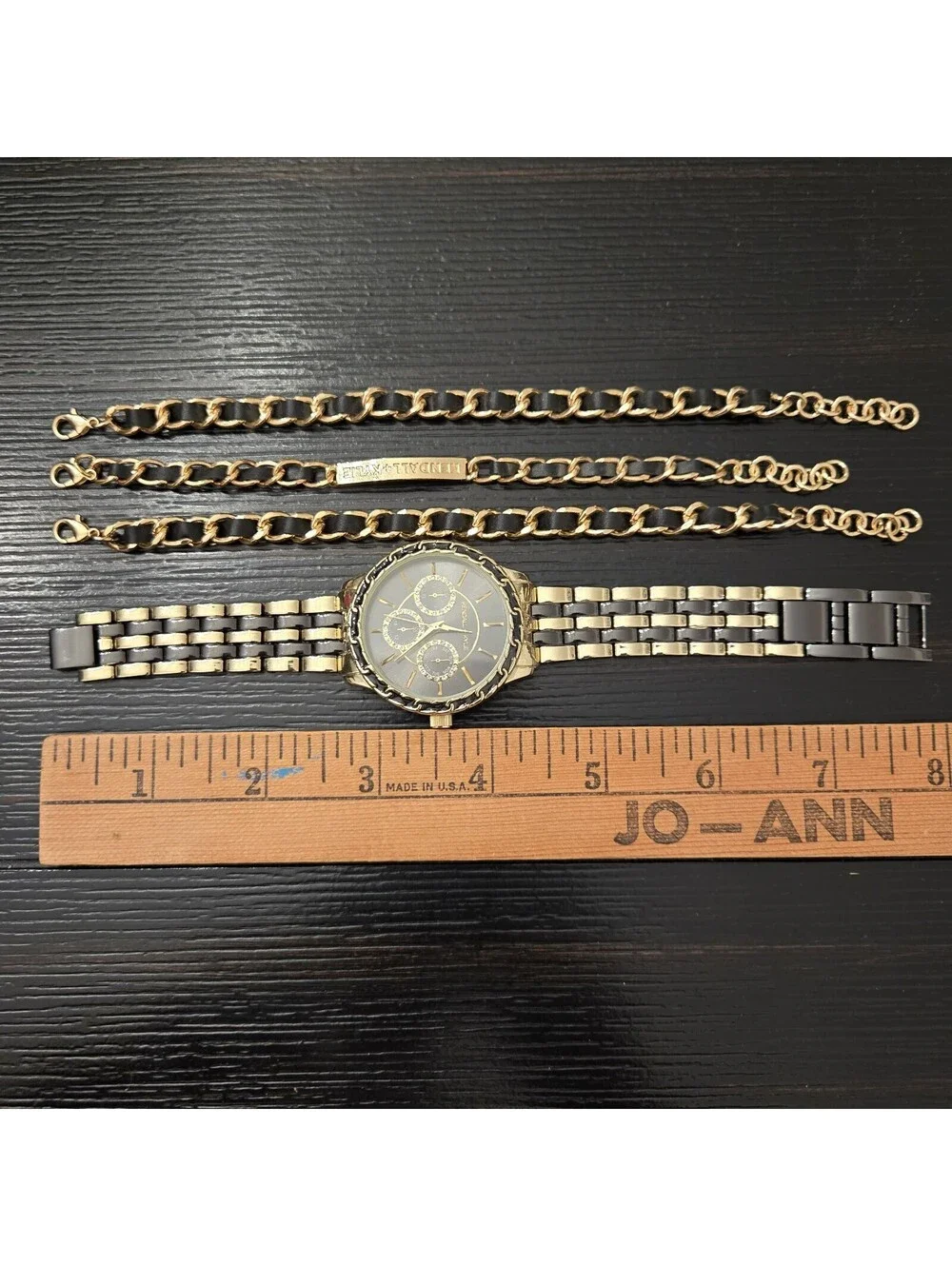 Kendall Kylie Gold Black Tone Watch Bracelet Set Womens Multi Strand New In Box